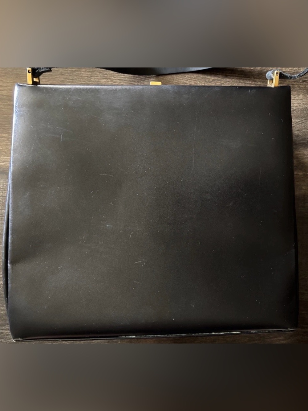 Vintage Fassbender Black Leather Handbag England 1950s Suede Interior Classic - Picture 12 of 16
